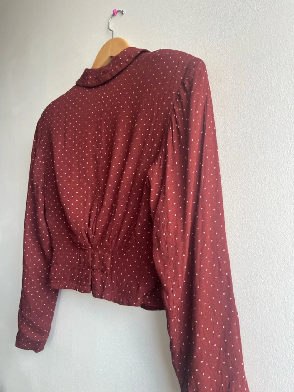 Vintage Esprit Polka Dot Burgundy Cropped Blazer Women Size S Spring Trend ❤️ - Picture 10 of 15